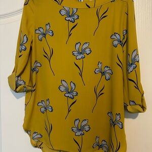 LOFT Mustard Floral Blouse